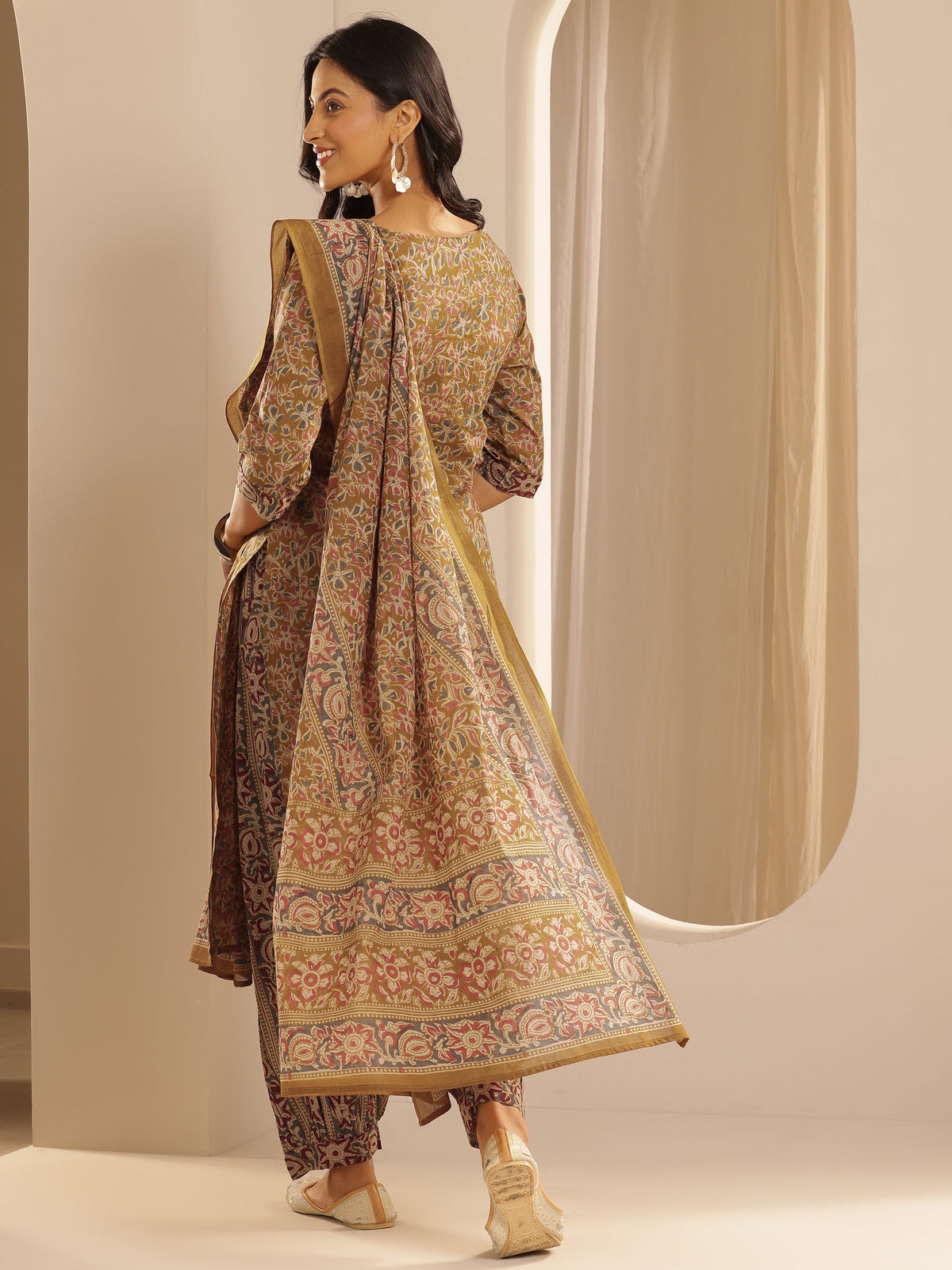 Libas Mustard Printed Cotton Straight Suit With Dupatta