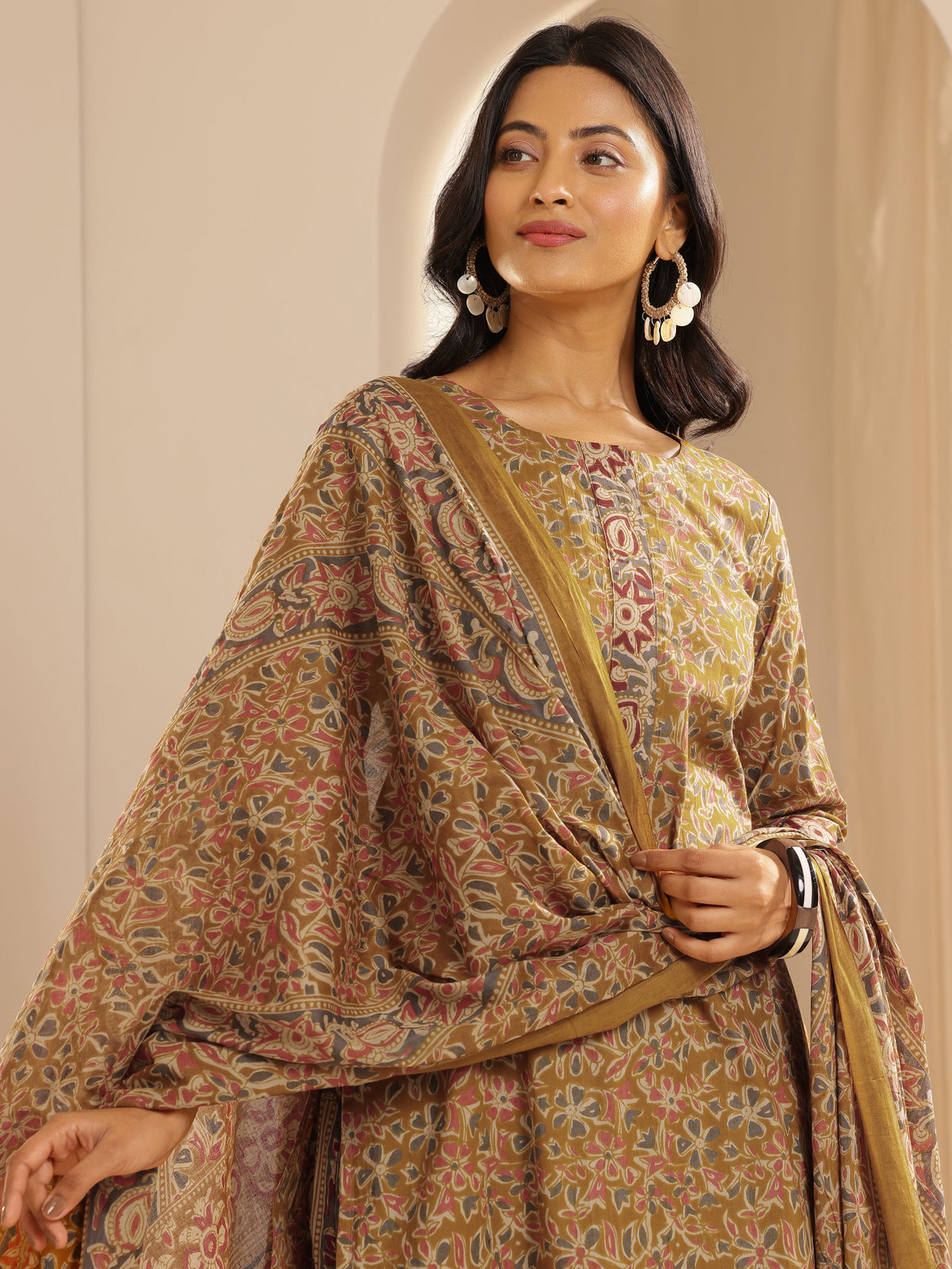 Libas Mustard Printed Cotton Straight Suit With Dupatta