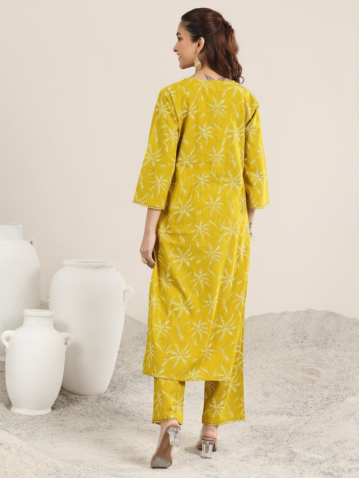 Libas Yellow Printed Cotton Straight Kurta Set