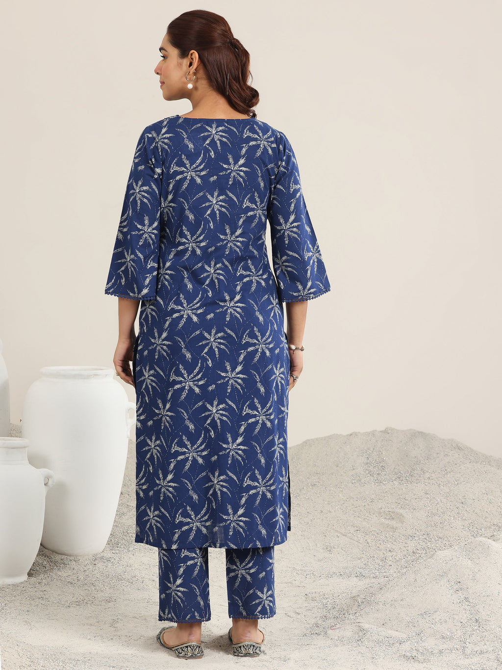 Libas Blue Printed Cotton Straight Kurta Set