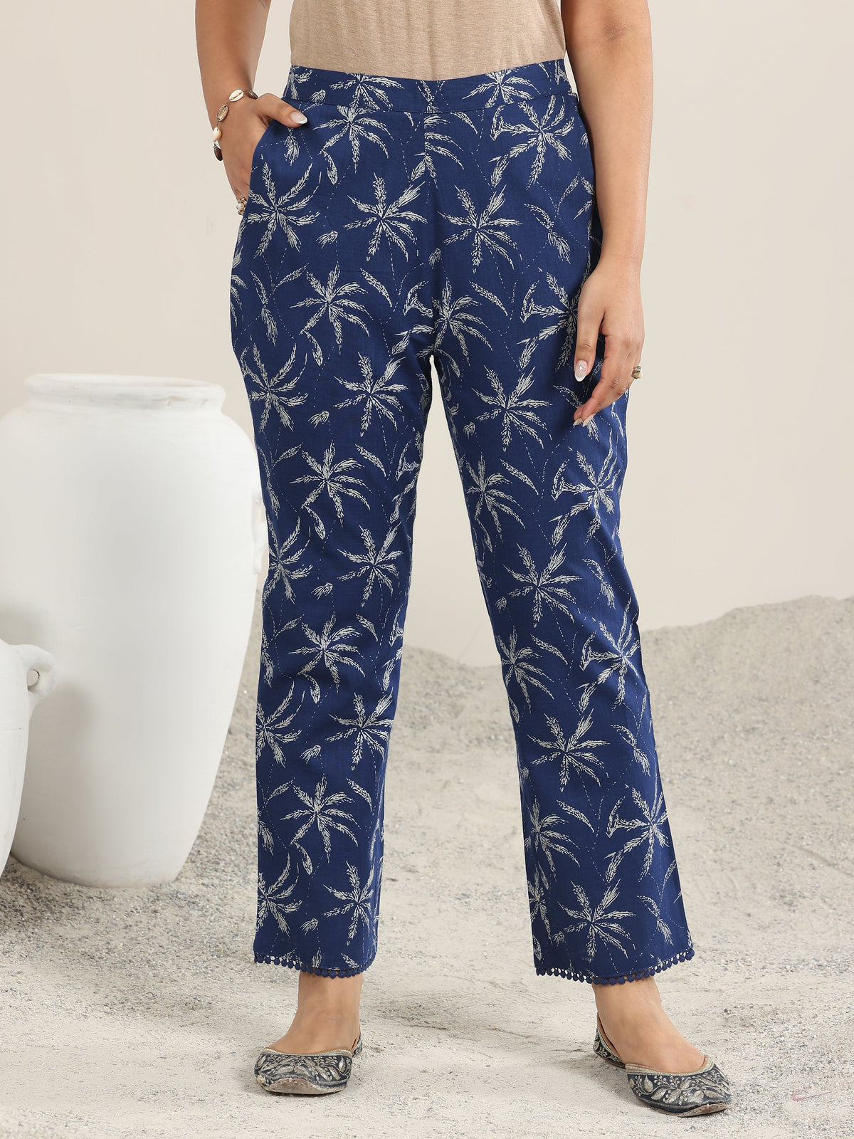 Libas Blue Printed Cotton Straight Kurta Set