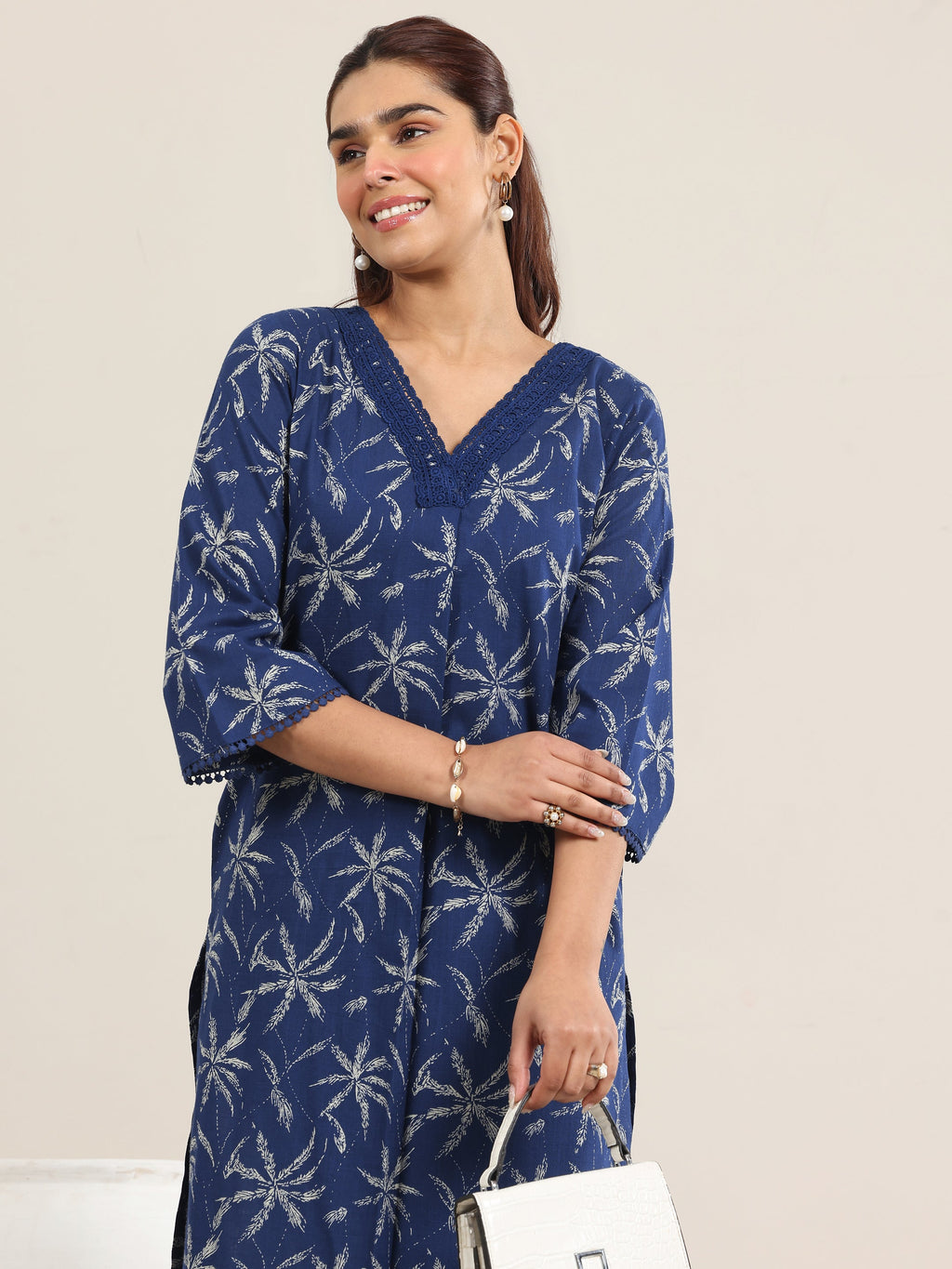 Libas Blue Printed Cotton Straight Kurta Set