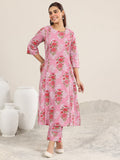 Libas Pink Printed Cotton A-line Kurta Set