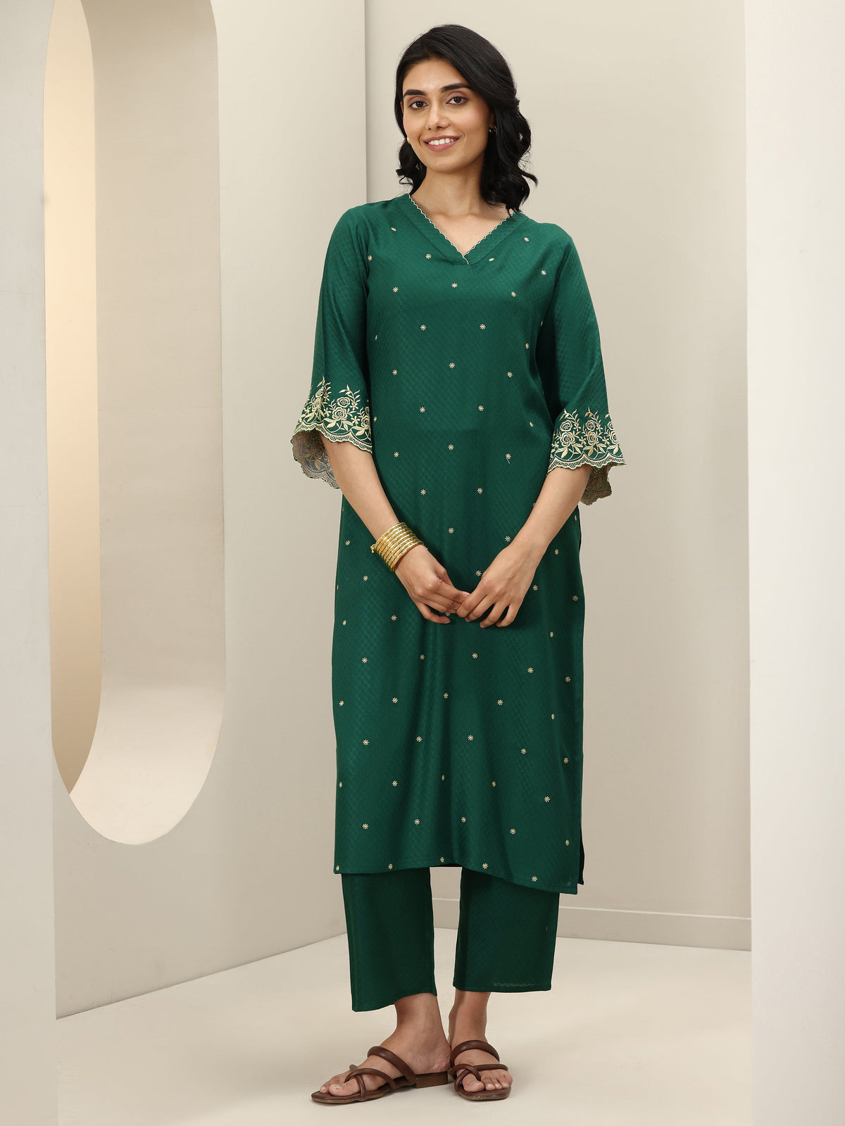 Libas Green Self Design Rayon Straight Kurta Set