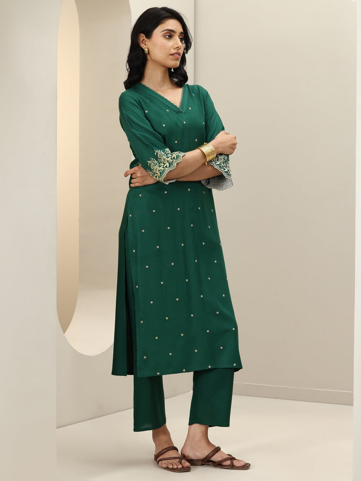 Libas Green Self Design Rayon Straight Kurta Set