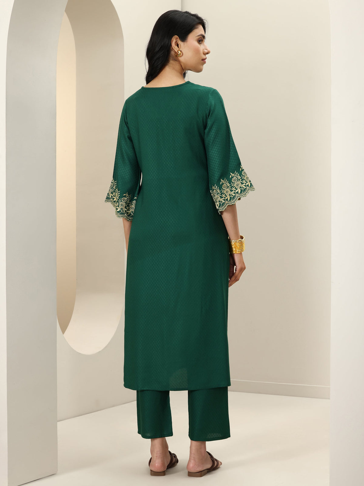 Libas Green Self Design Rayon Straight Kurta Set