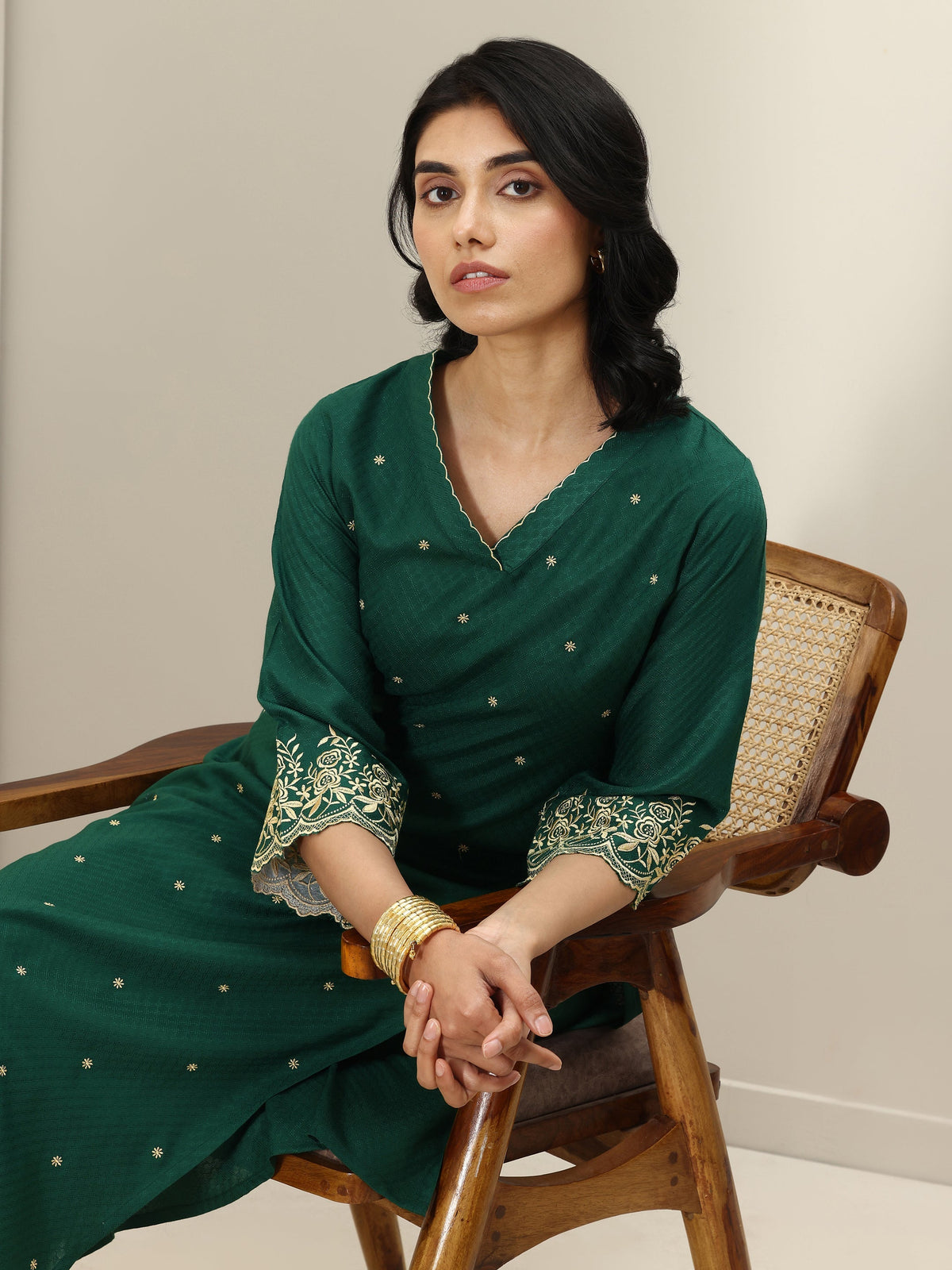 Libas Green Self Design Rayon Straight Kurta Set