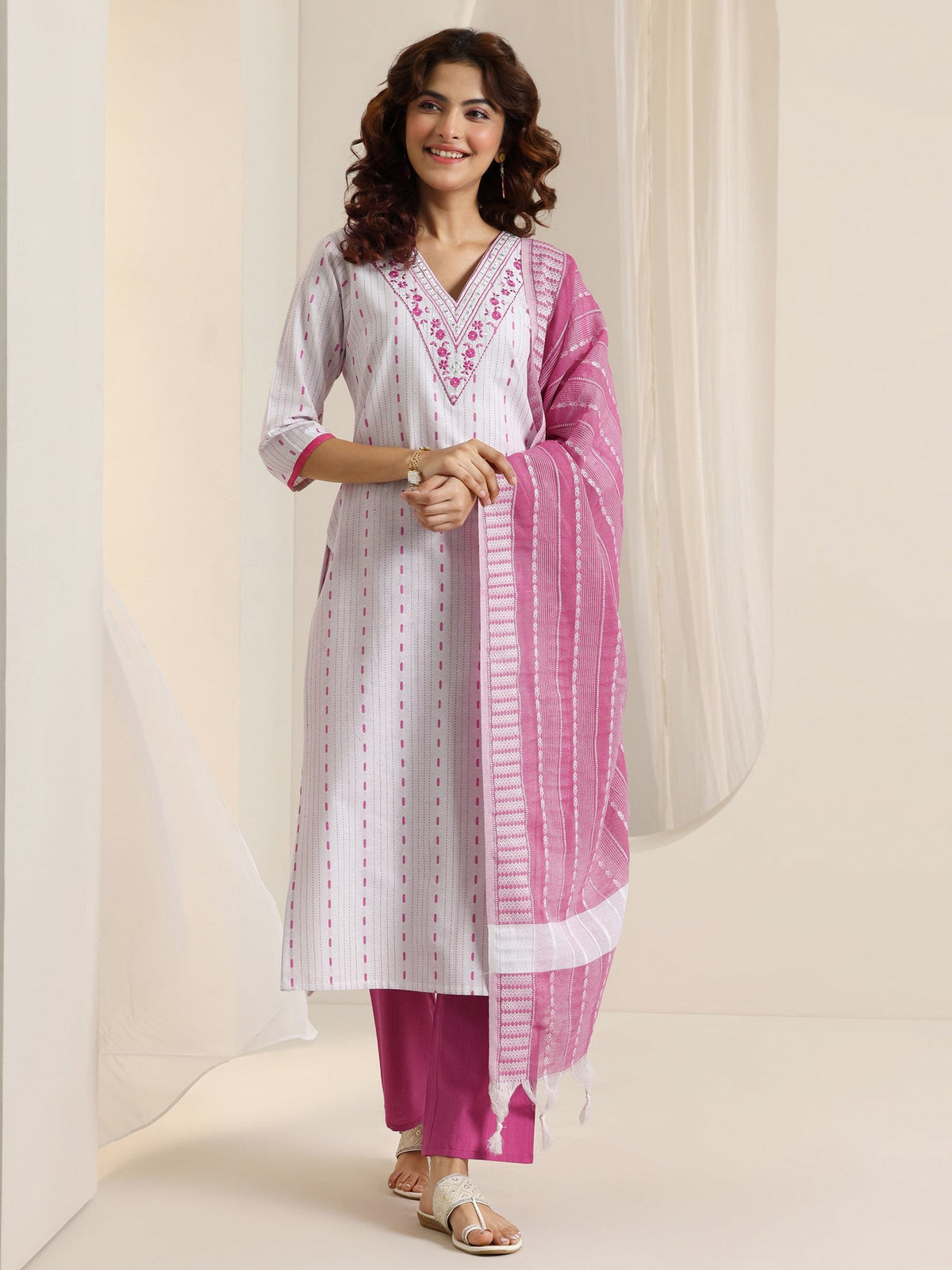 Gerua White Woven Design Straight Suit Set With Dupatta KS67