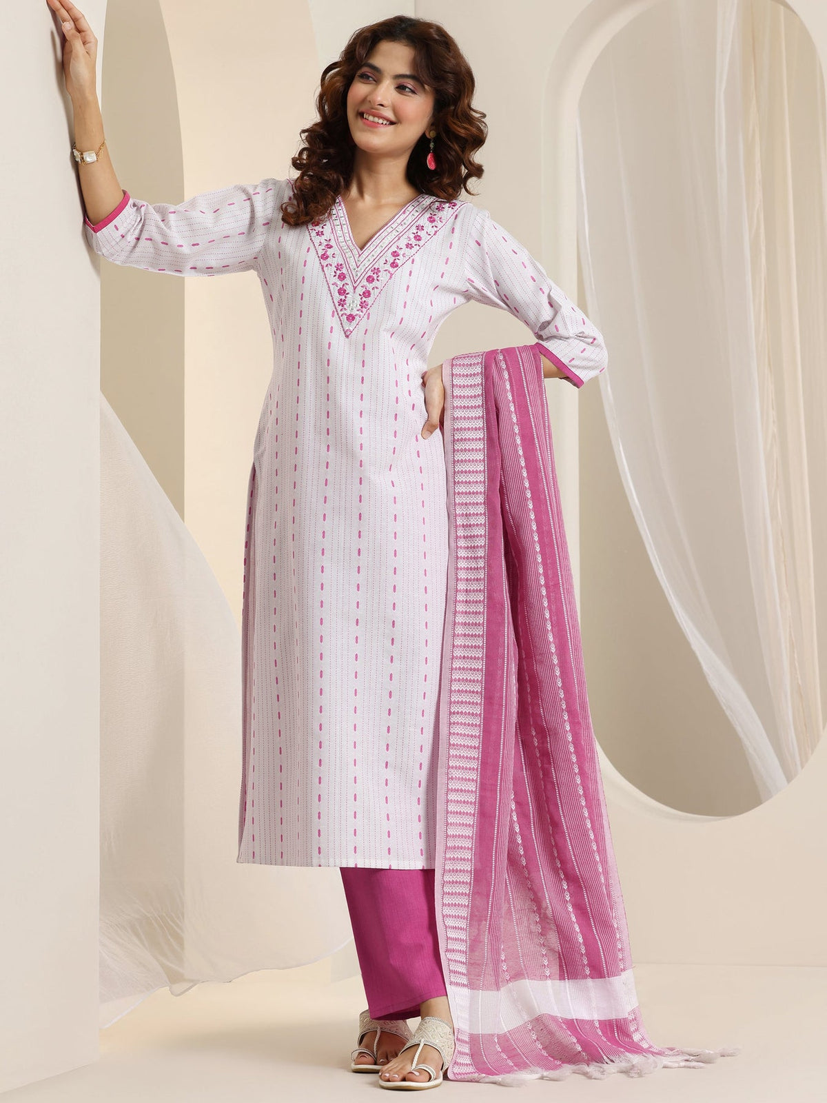 Gerua White Woven Design Straight Suit Set With Dupatta KS67