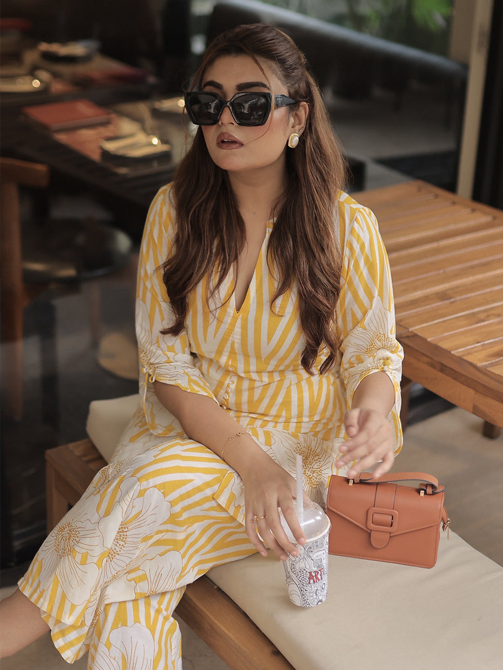 Libas Yellow Printed Cotton Co-Ord Sets CO87