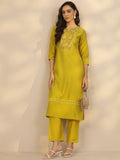 Libas Green Embroidered Silk Blend Straight Kurta Set