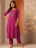 Libas Pink Printed Cotton Straight Kurta Set