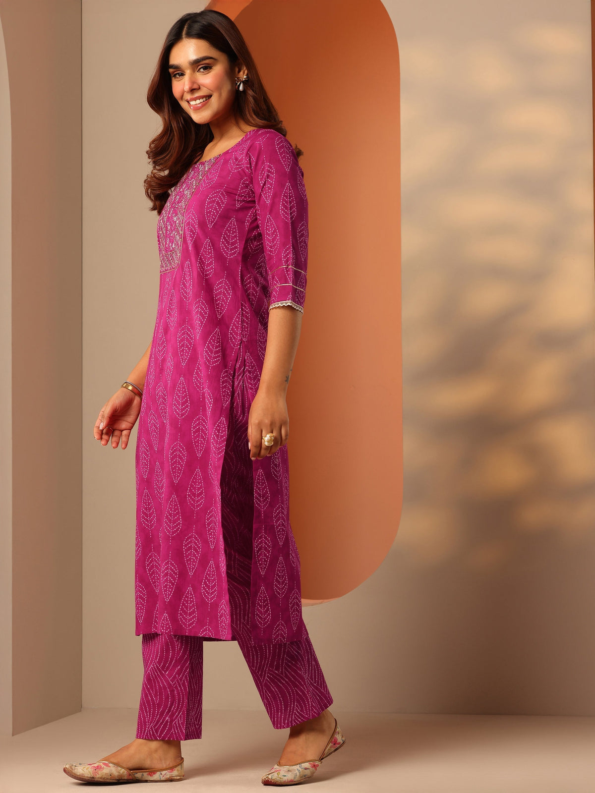 Libas Pink Printed Cotton Straight Kurta Set