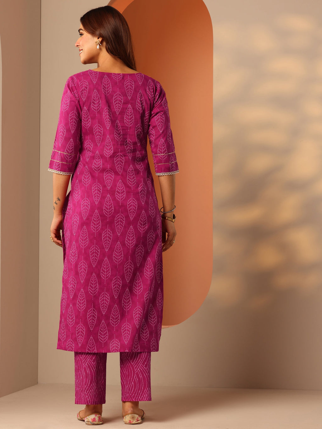 Libas Pink Printed Cotton Straight Kurta Set