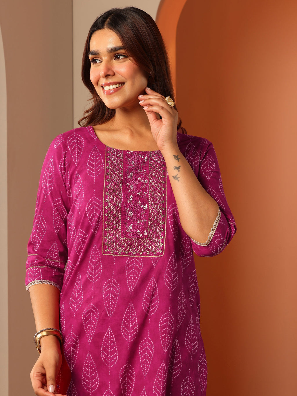 Libas Pink Printed Cotton Straight Kurta Set