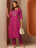 Libas Pink Printed Cotton Straight Kurta Set