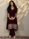 Libas Maroon Embroidered Velvet Straight Kurta Set
