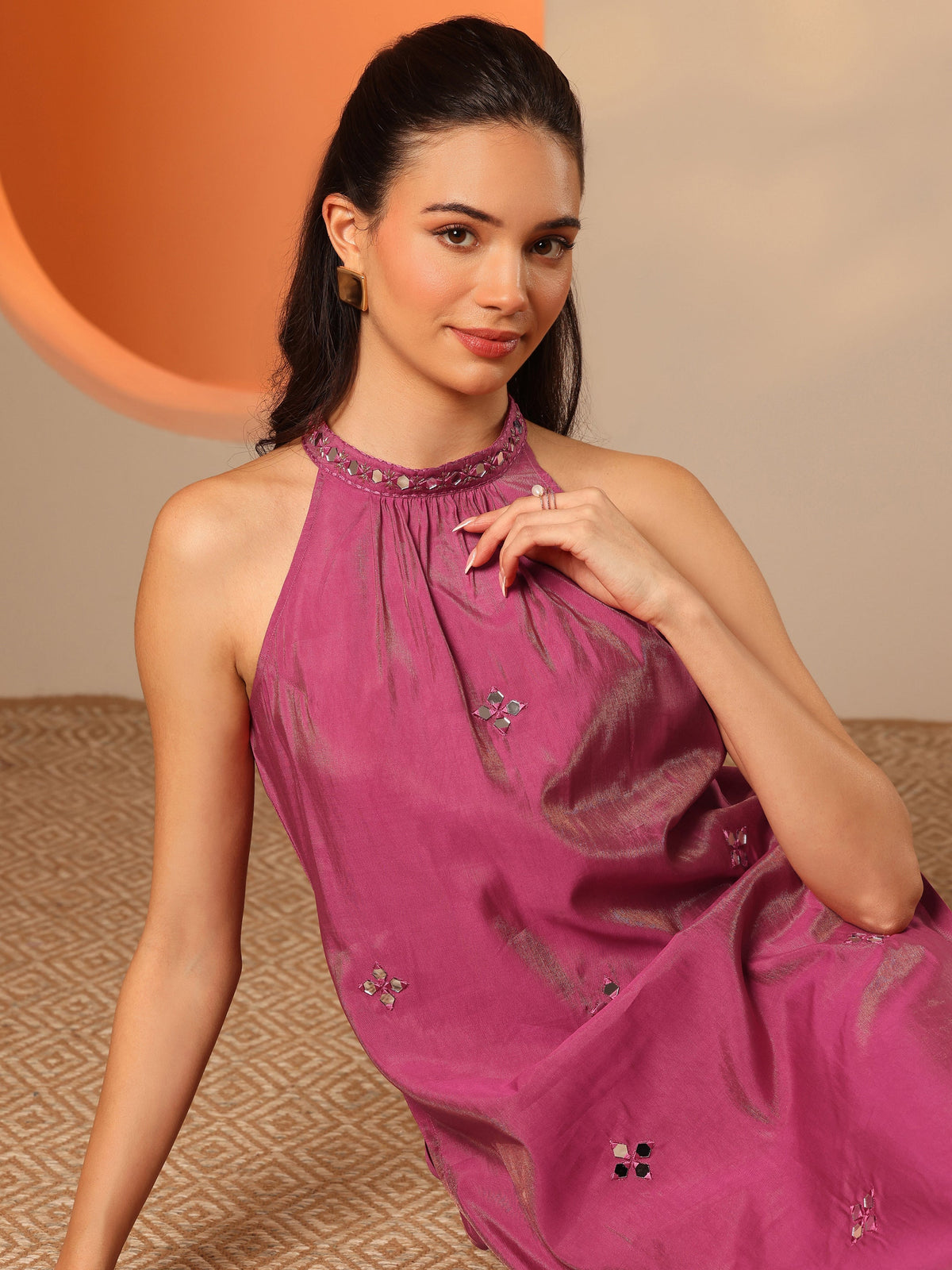 Libas Pink Embellished Silk Blend Straight Kurta Set