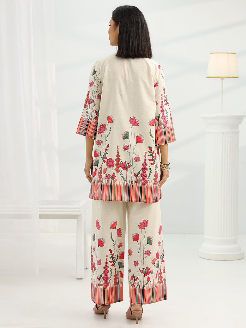 Libas Off White Printed Cotton Co-Ord Sets CO87