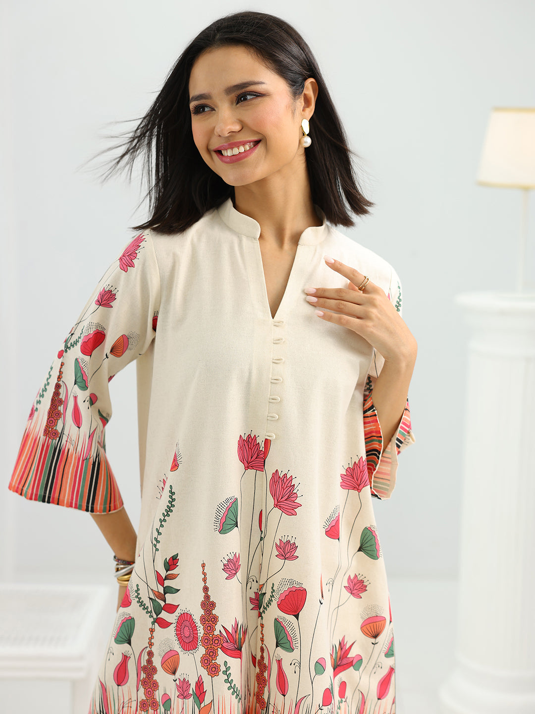 Libas Off White Printed Cotton Co-Ord Sets CO87