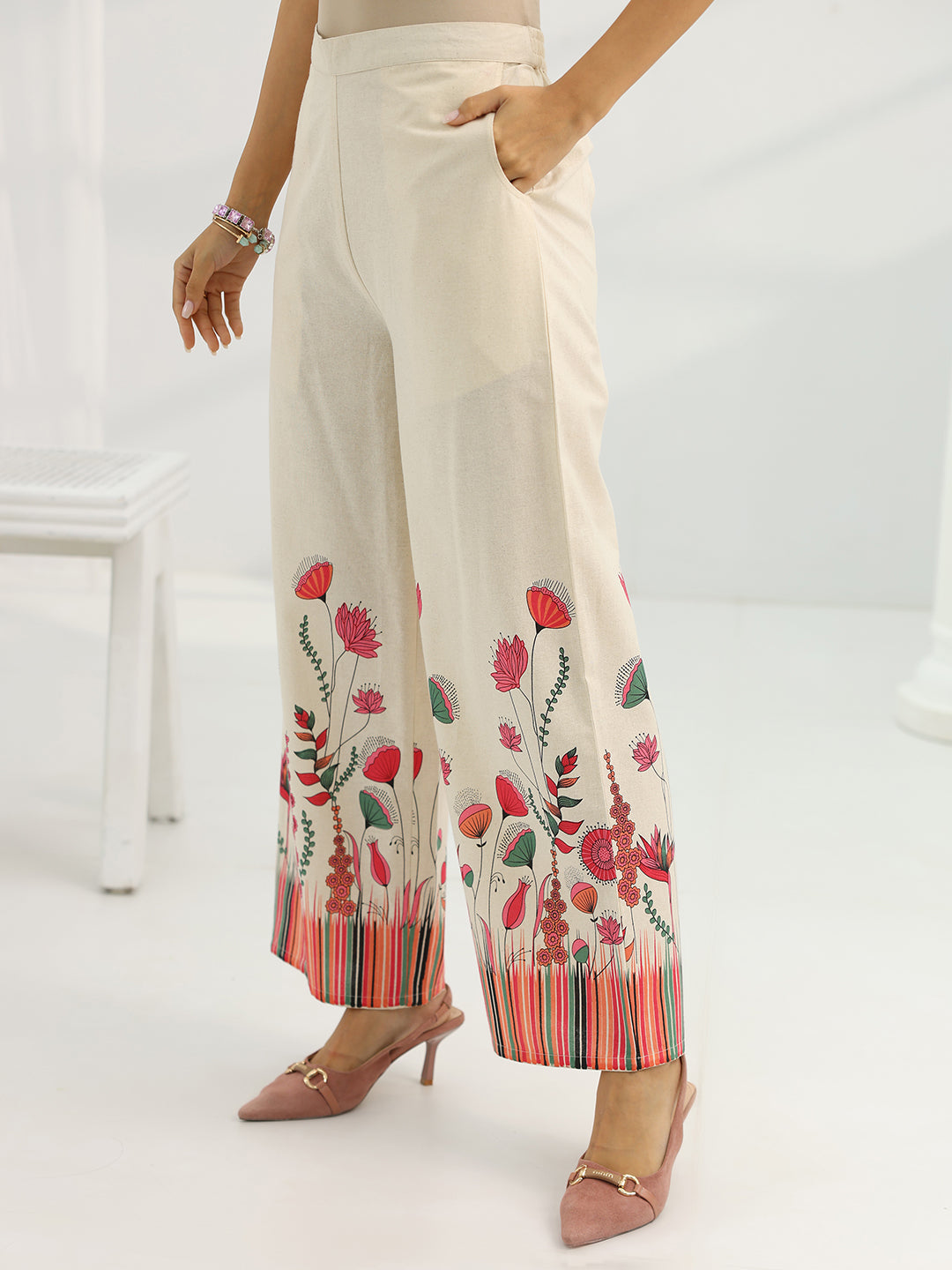 Libas Off White Printed Cotton Co-Ord Sets CO87