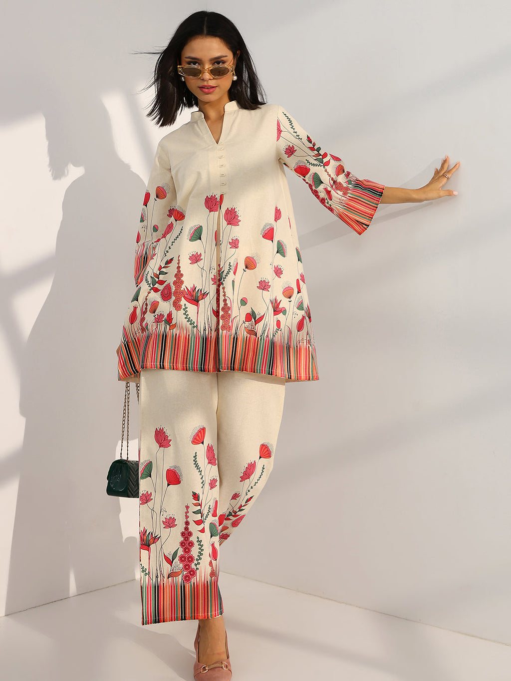 Libas Off White Printed Cotton Co-Ord Sets CO87