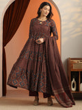 Libas Rust Printed Cotton Anarkali Suit Set With Dupatta KS67