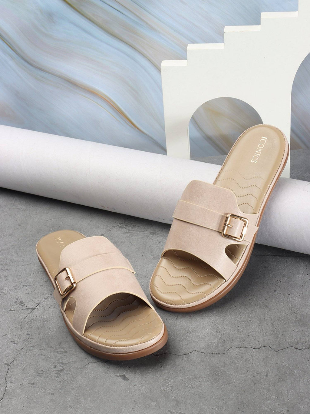 Women Beige Comfort Flat Sandals | SD89 - view 1