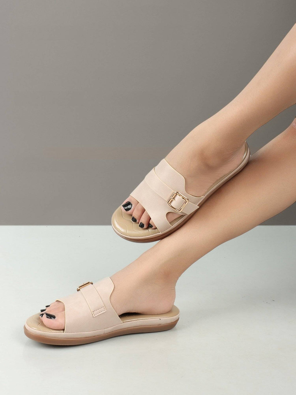Women Beige Comfort Flat Sandals | SD89 - view 2