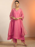Libas Peach Solid Silk blend A-Line Suit Set With Dupatta