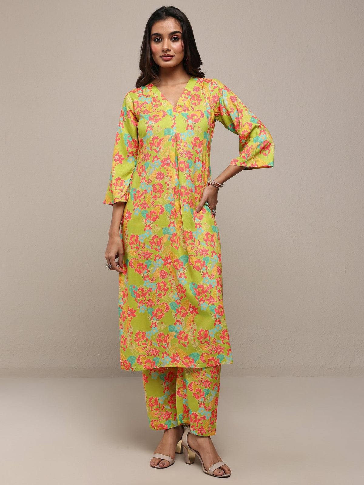 Libas Green Printed Rayon Co-Ord Sets CO87