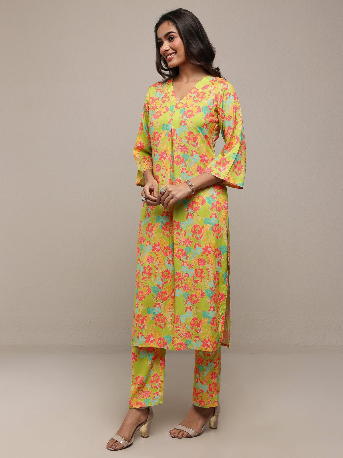 Libas Green Printed Rayon Co-Ord Sets CO87