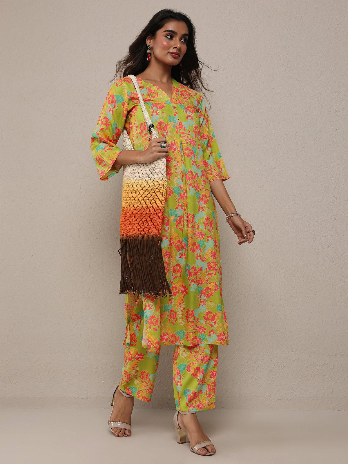 Libas Green Printed Rayon Co-Ord Sets CO87