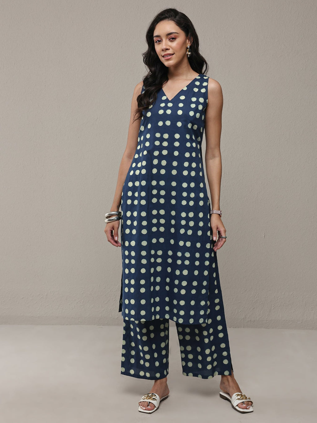 Libas Blue Polka Dot Printed Cotton Co-Ord Set CO87