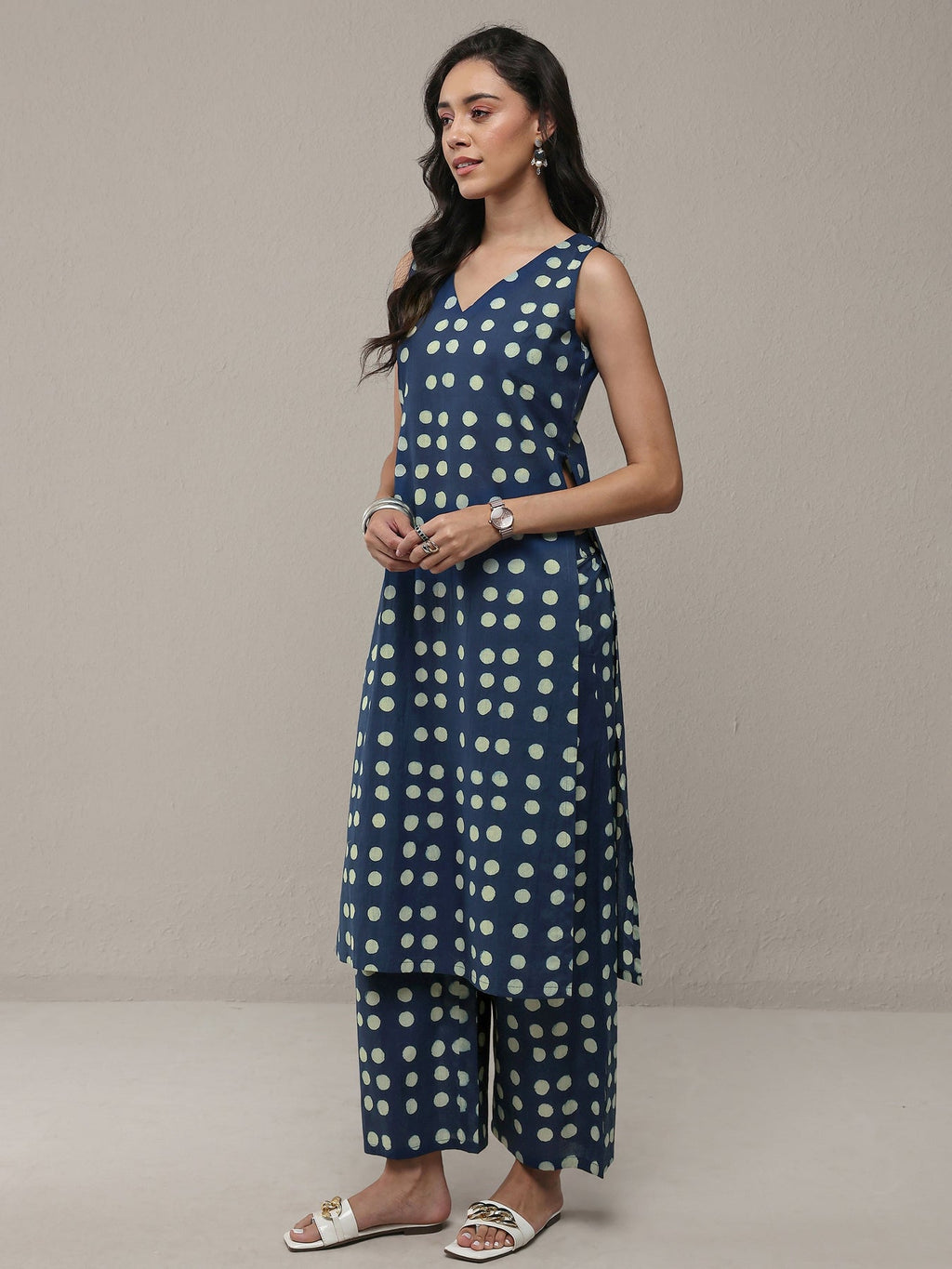 Libas Blue Polka Dot Printed Cotton Co-Ord Set CO87