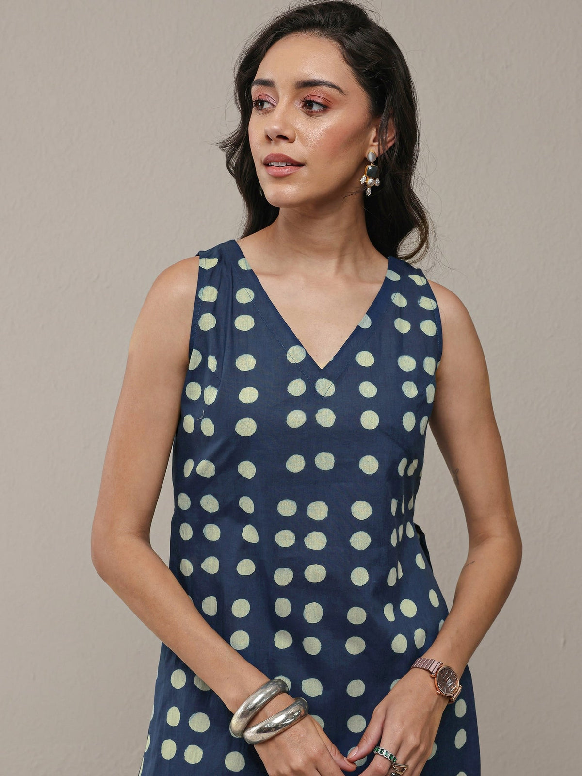 Libas Blue Polka Dot Printed Cotton Co-Ord Set CO87