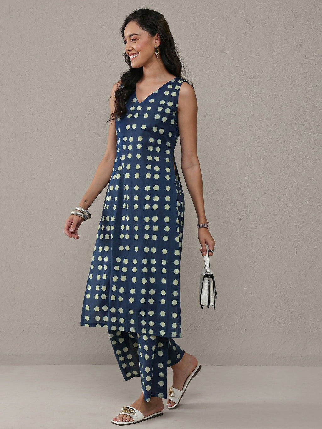 Libas Blue Polka Dot Printed Cotton Co-Ord Set CO87