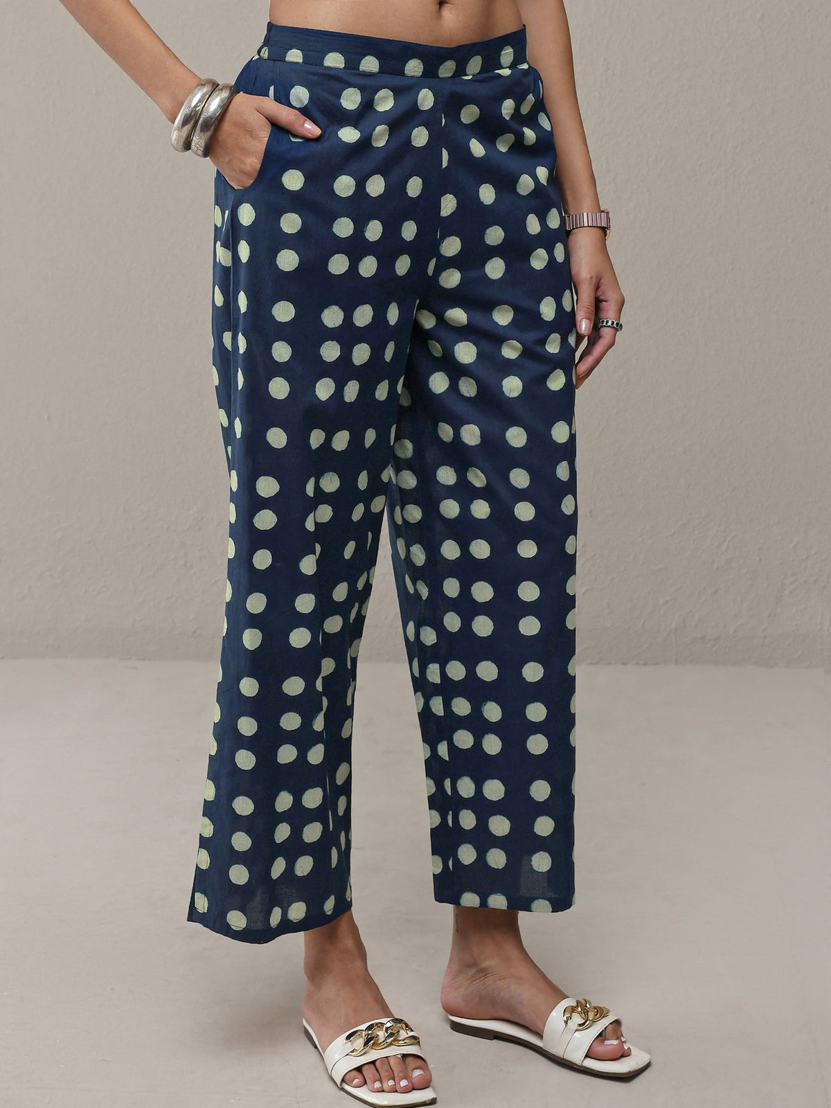 Libas Blue Polka Dot Printed Cotton Co-Ord Set CO87