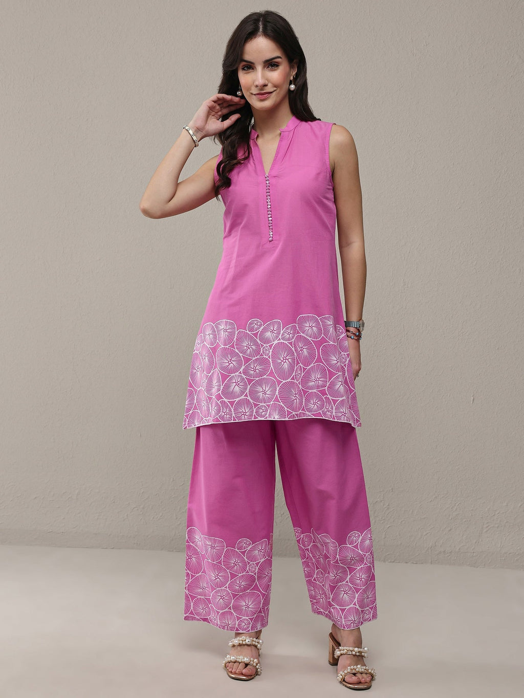 Libas Pink Floral Printed Cotton Co-Ord Set CO87