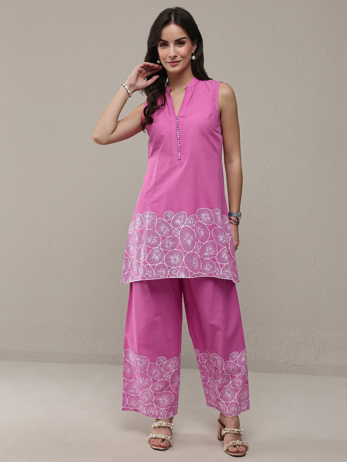 Libas Pink Floral Printed Cotton Co-Ord Set CO87