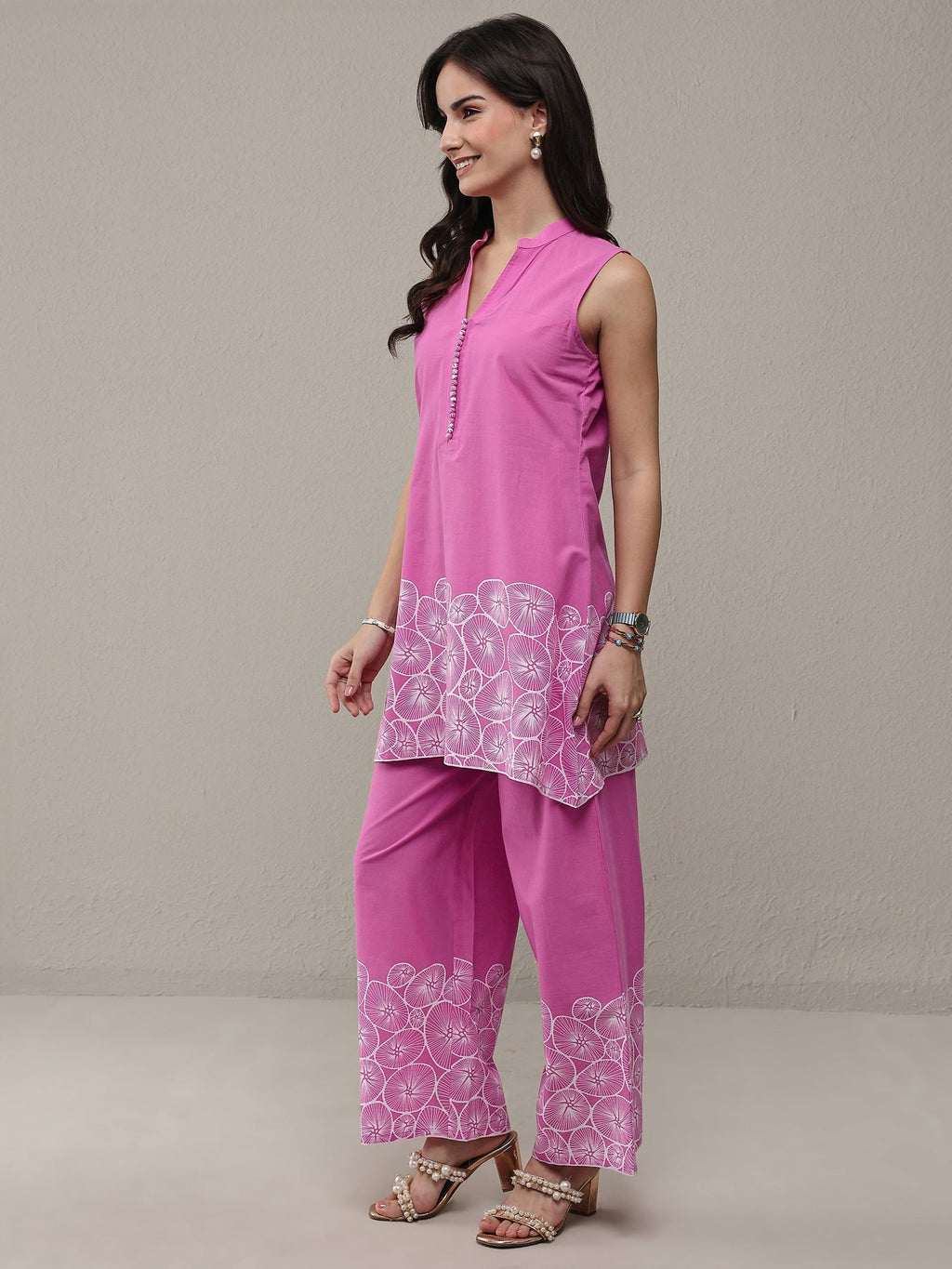 Libas Pink Floral Printed Cotton Co-Ord Set CO87