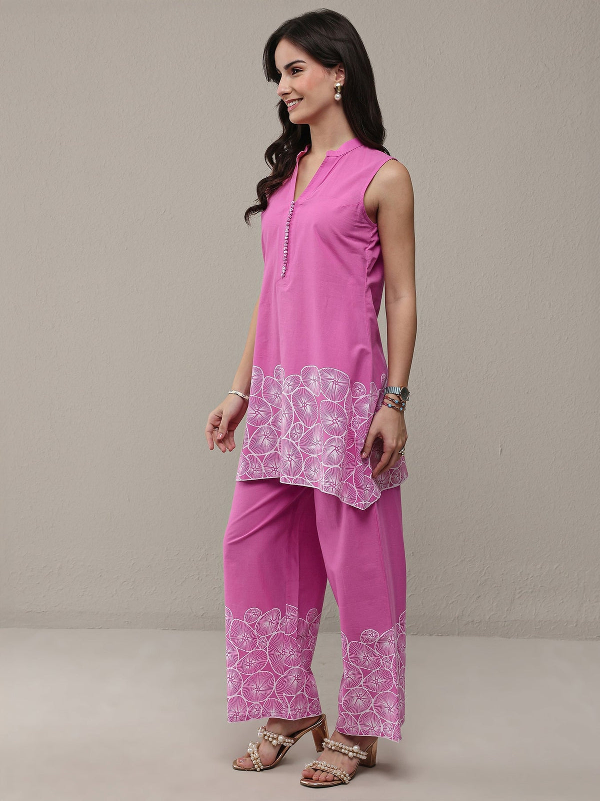 Libas Pink Floral Printed Cotton Co-Ord Set CO87