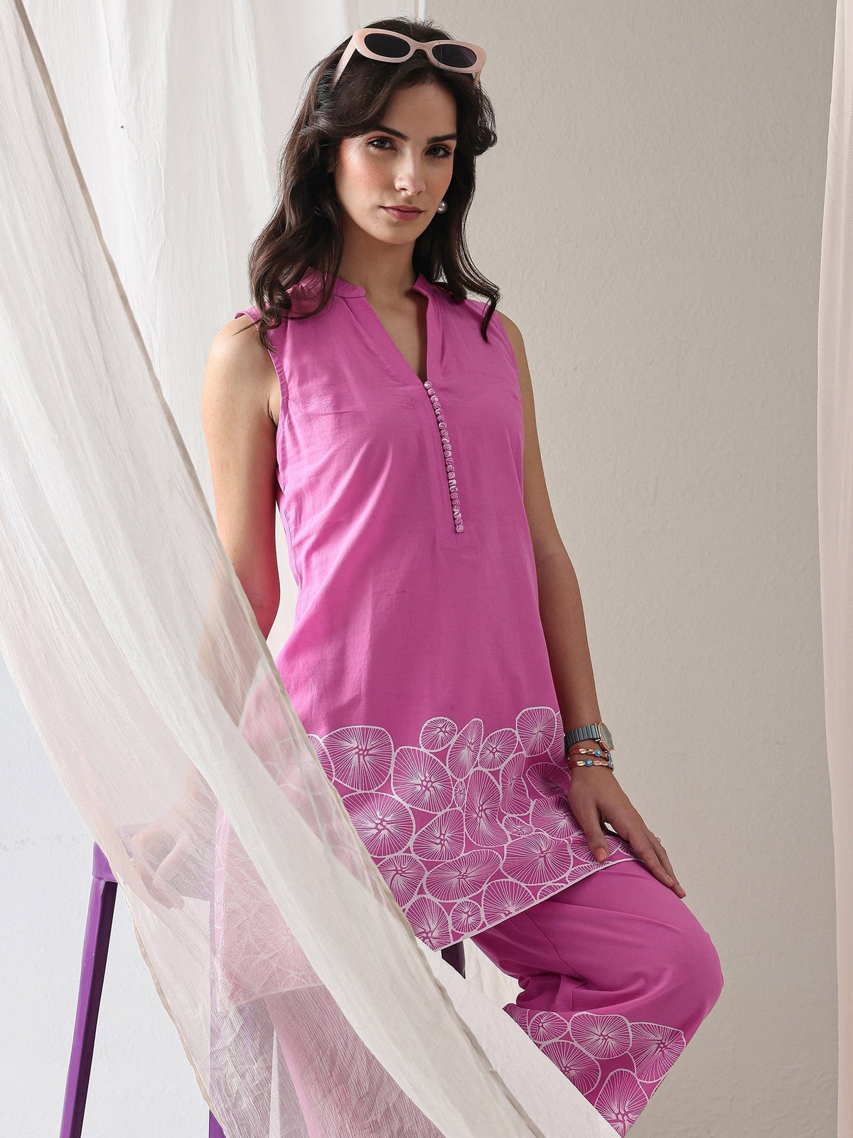 Libas Pink Floral Printed Cotton Co-Ord Set CO87