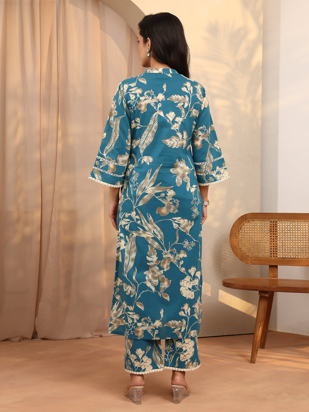 Libas Blue Printed Cotton Straight Kurta Set