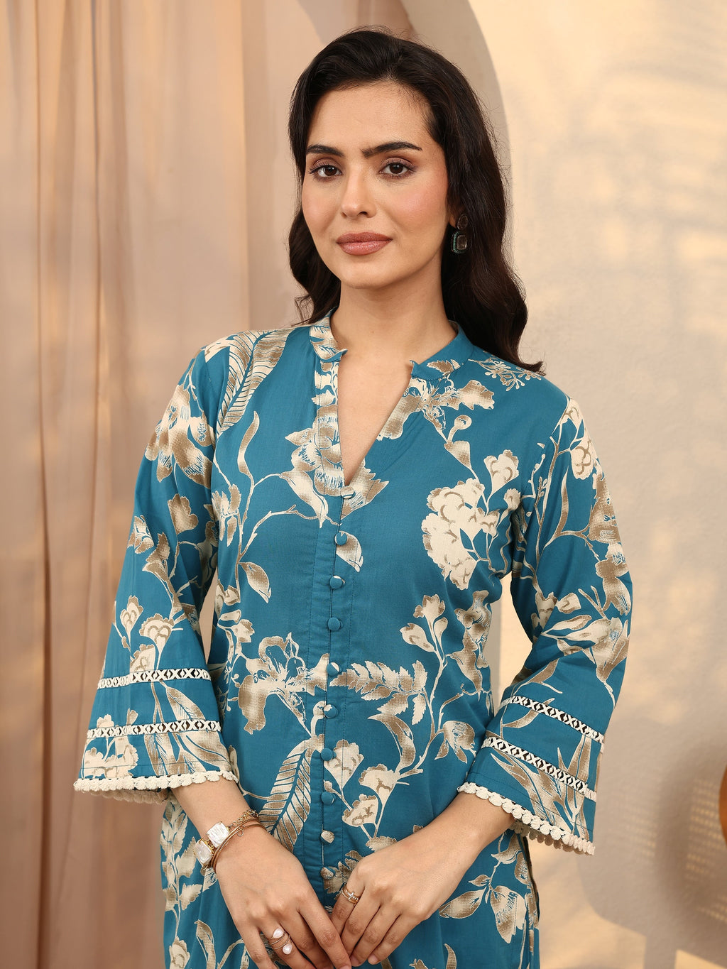 Libas Blue Printed Cotton Straight Kurta Set