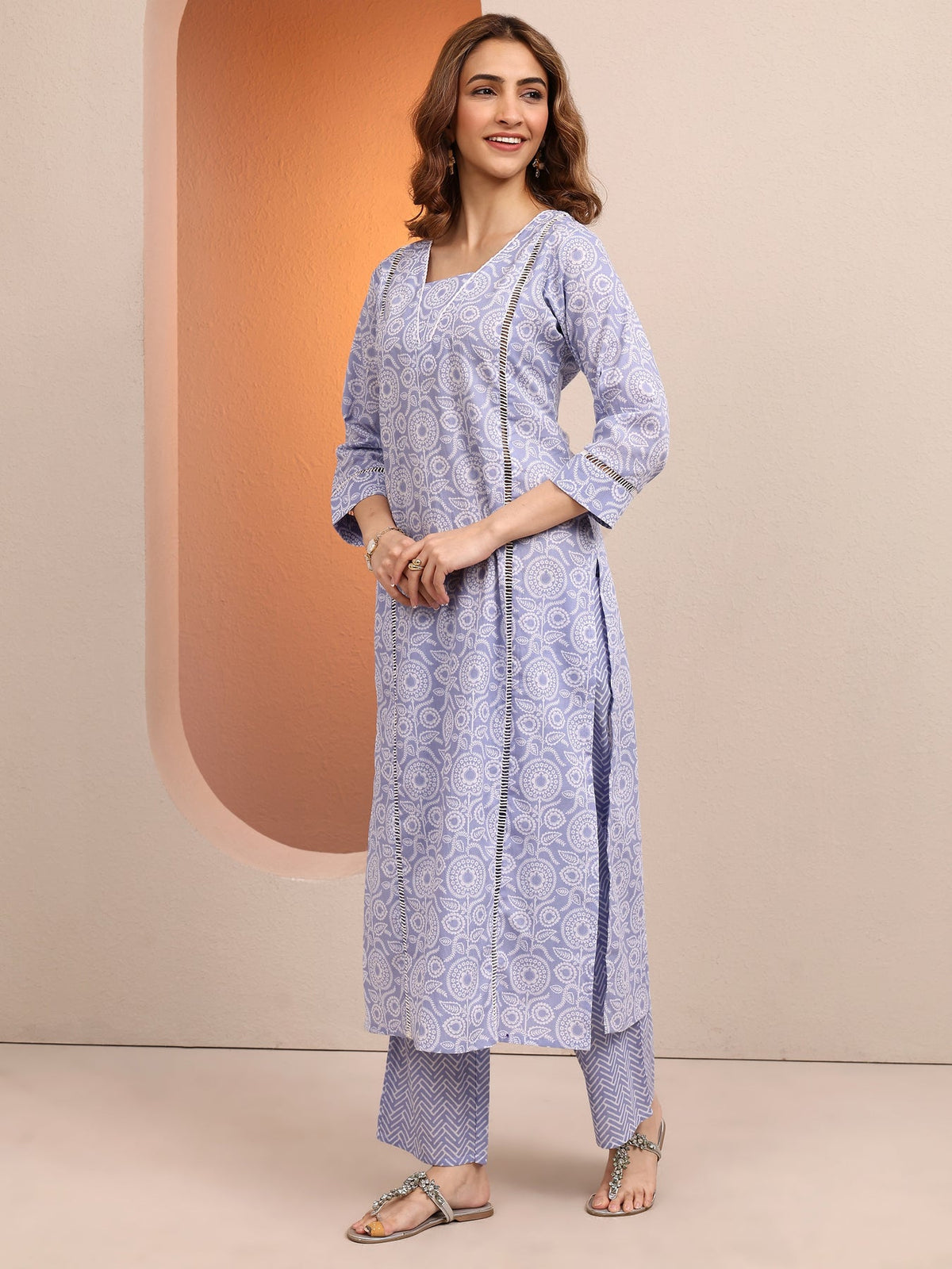 Libas Lavender Printed Cotton Straight Suit Set With Dupatta KS67