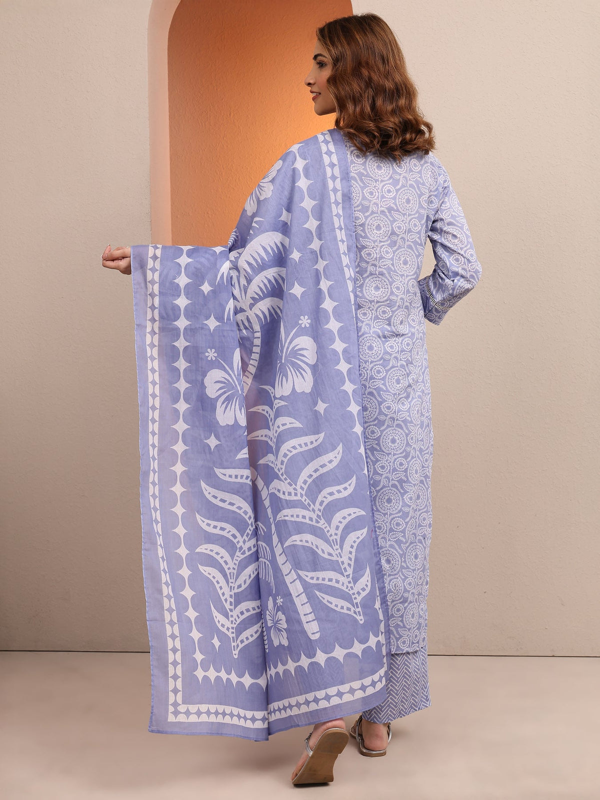 Libas Lavender Printed Cotton Straight Suit Set With Dupatta KS67