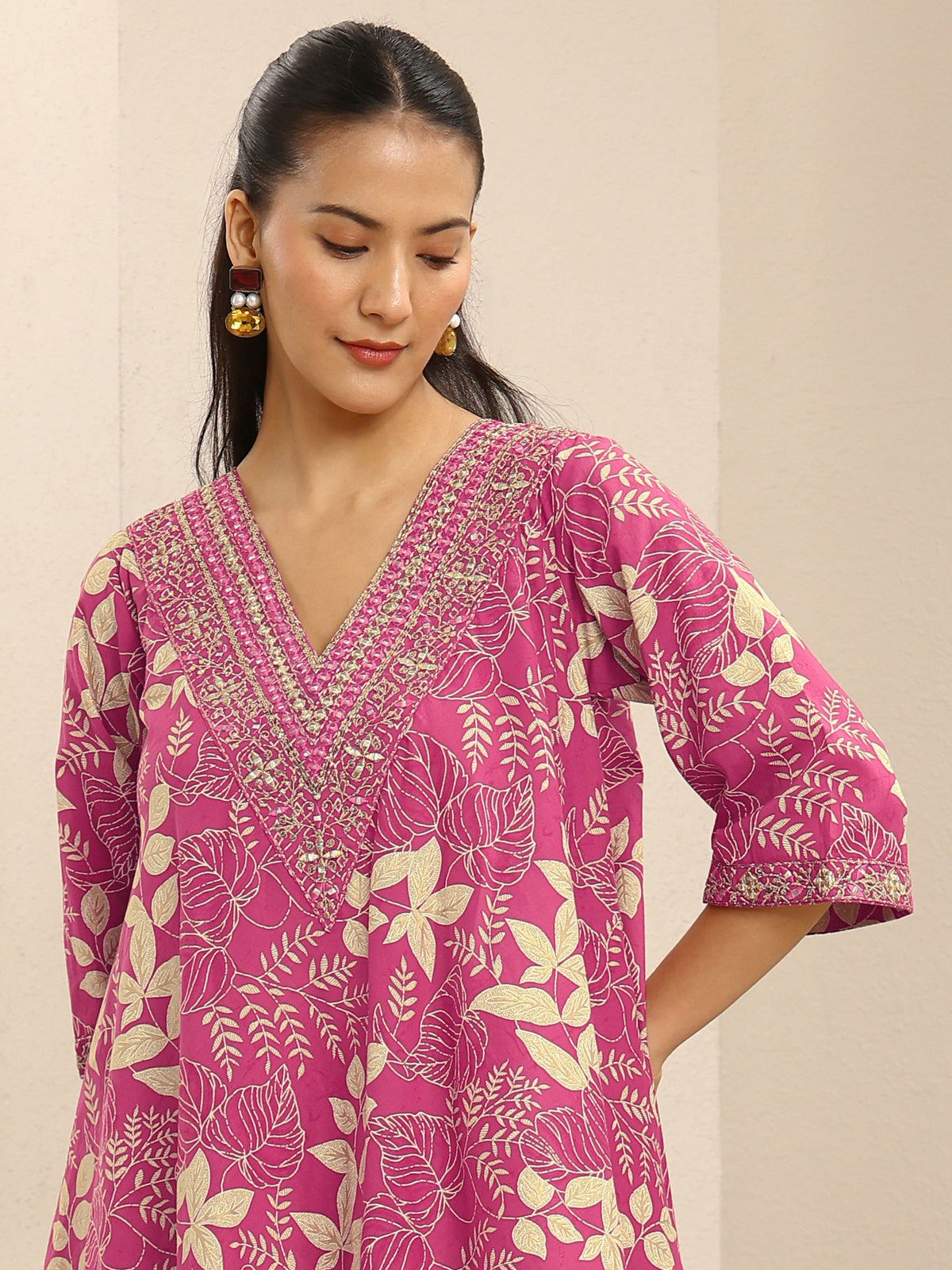 Libas Pink Floral Printed Cotton Farshi Salwar Suit Set