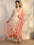 Libas White Printed Chiffon Anarkali Suit Set With Dupatta