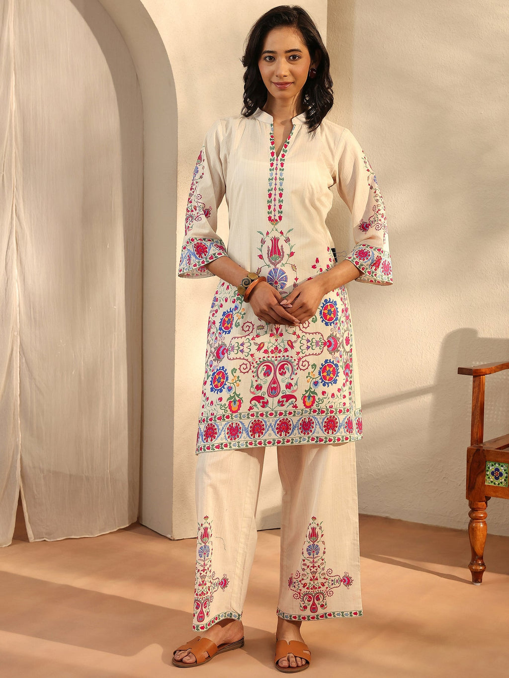 Libas Off White Printed Cotton Blend Co-Ord Set CO87